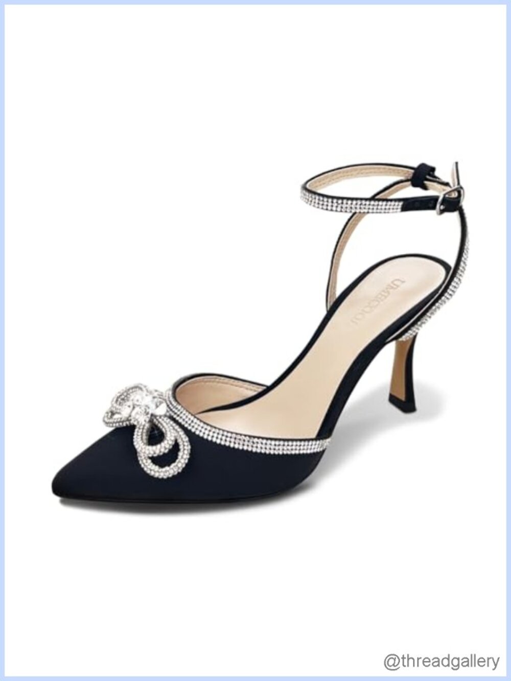 Rhinestone Bow Slingback Kitten Heels Satin Pointed Toe Ankle Strap Formal Heels